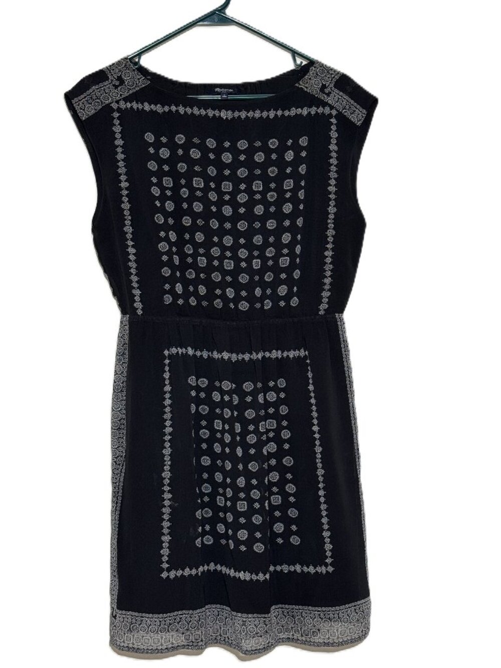 Madewell Bandana Print Dress Womens Size 2 Black White Geometric Scarf Mini Shif